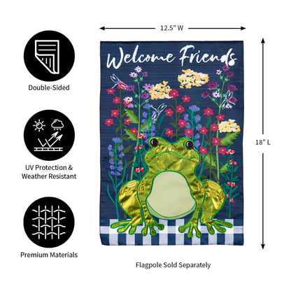 Whimsical Frog Garden Applique Flag
