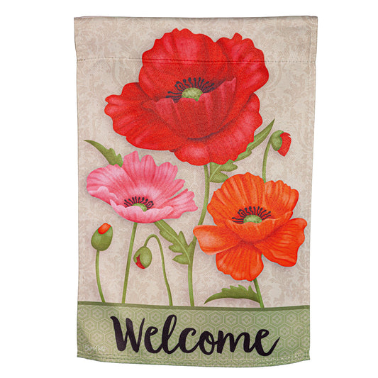 Poppy Welcome Suede Garden Flag