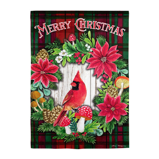 Merry Christmas Cardinal Suede House Flag