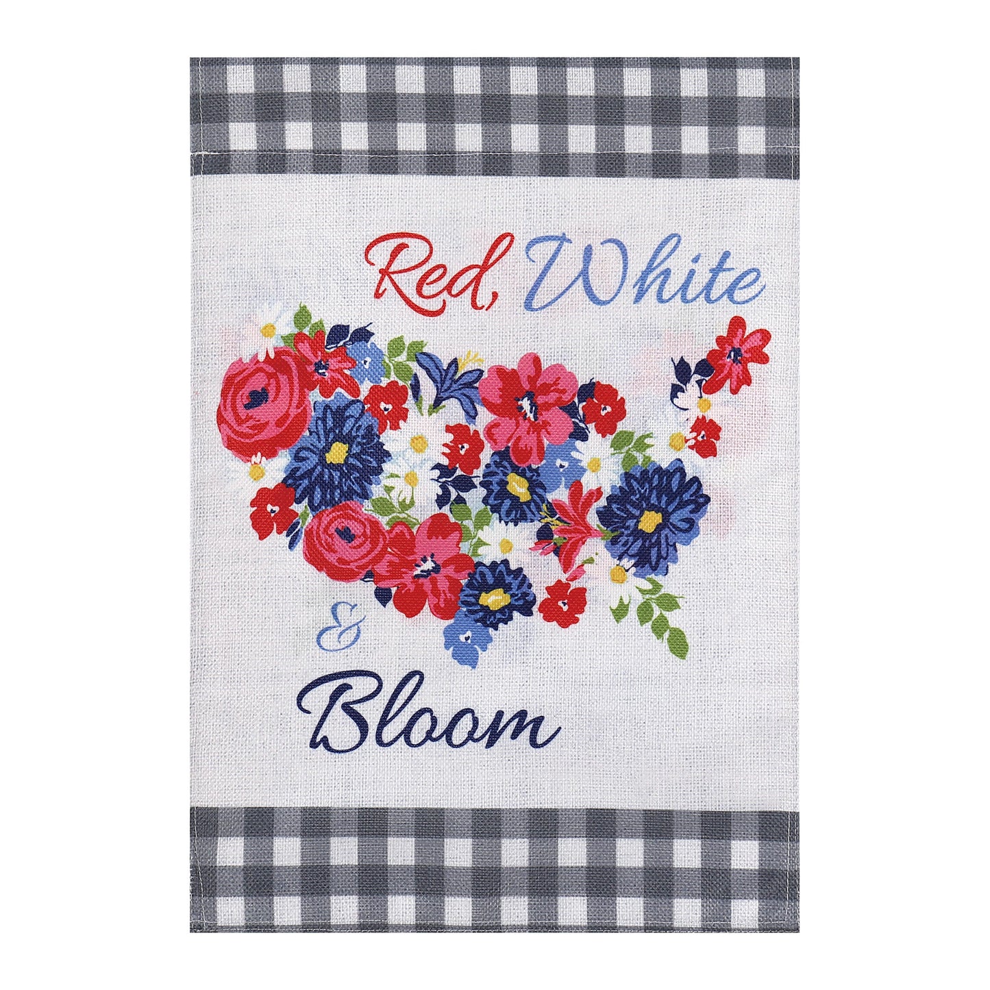 Red, White, Bloom House Burlap Flag