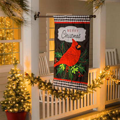 Merry Christmas Cardinal Applique House Flag
