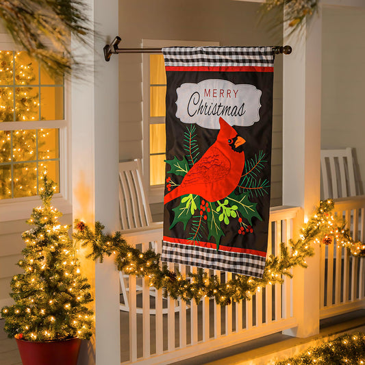 Merry Christmas Cardinal Applique House Flag