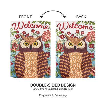 Fall Owl Welcome Garden Suede Flag