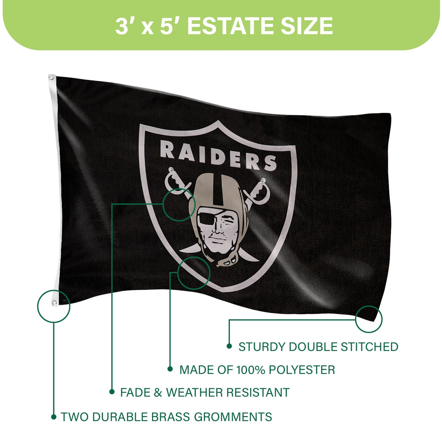 Las Vegas Raiders Single Sided Estate Flag with 2 Grommets, 3'x5'