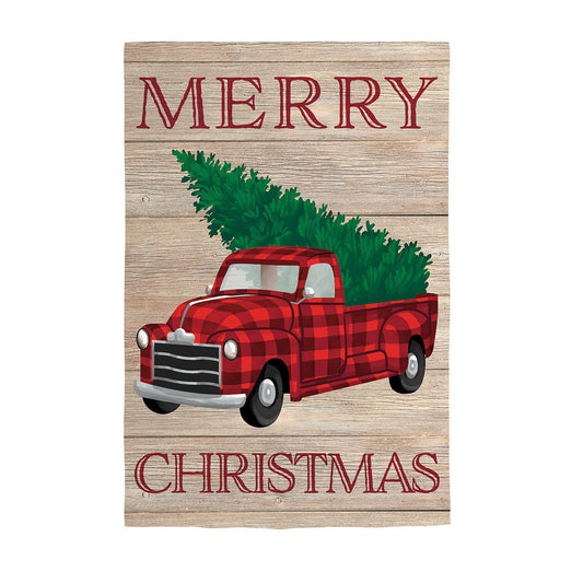 Holiday Plaid Truck House Linen Flag