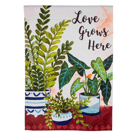 Love Grows Here Houseplants Suede House Flag