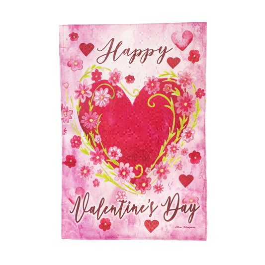 Floral Heart Burlap Garden Flag