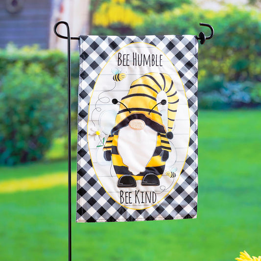 Bee Humble Bee Kind Gnome Garden Linen Flag