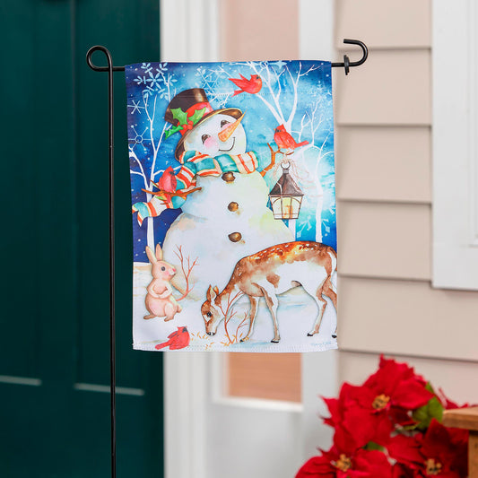 Sweet Snowman and Friends Suede Garden Flag