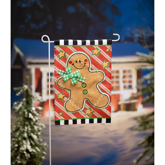 Patterned Gingerbread Man Applique Garden Flag
