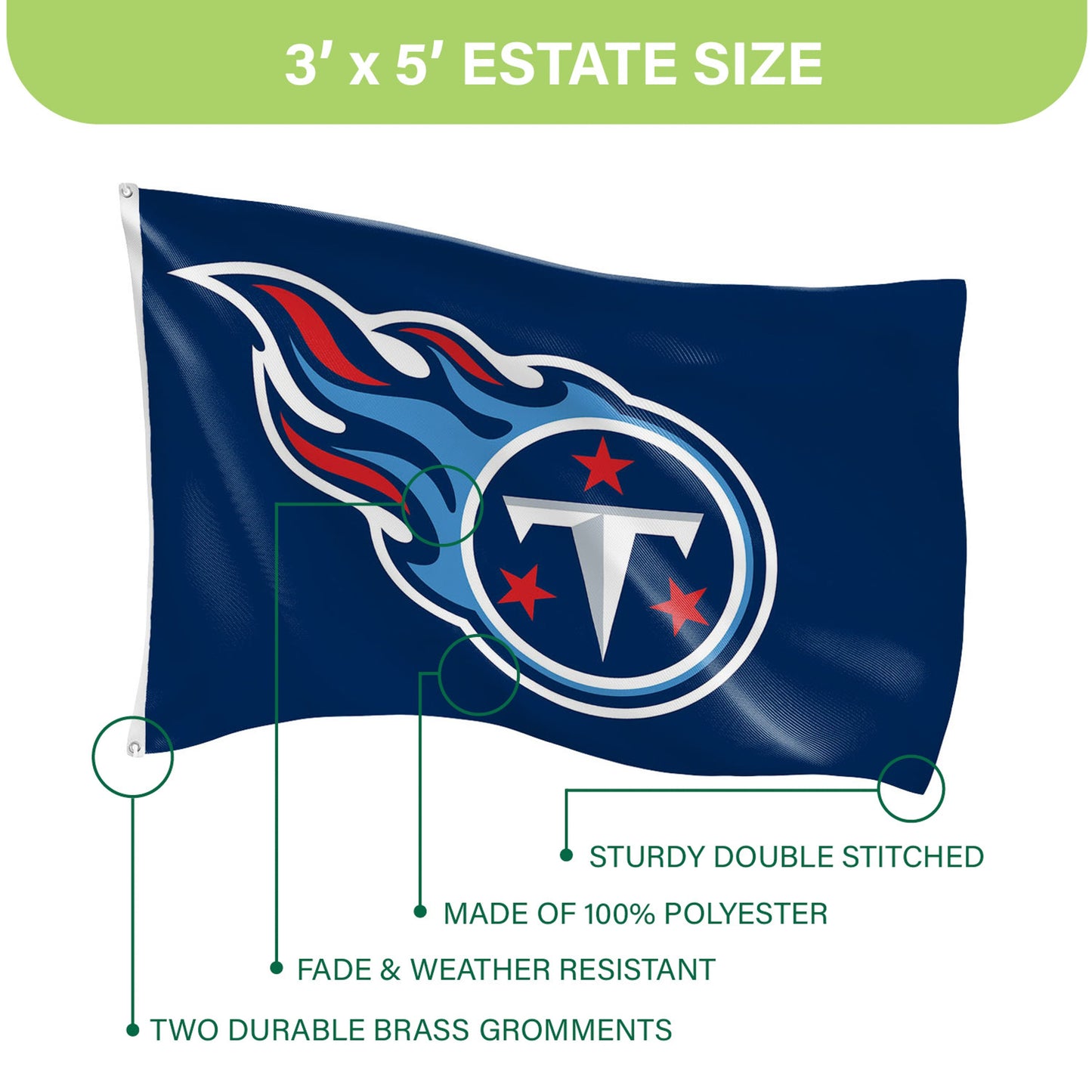 Tennessee Titans Single Sided Flag w/ 2 Grommets, 3'x5'