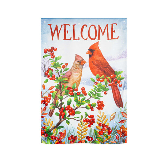 Winter Cardinals Scene Suede House Flag