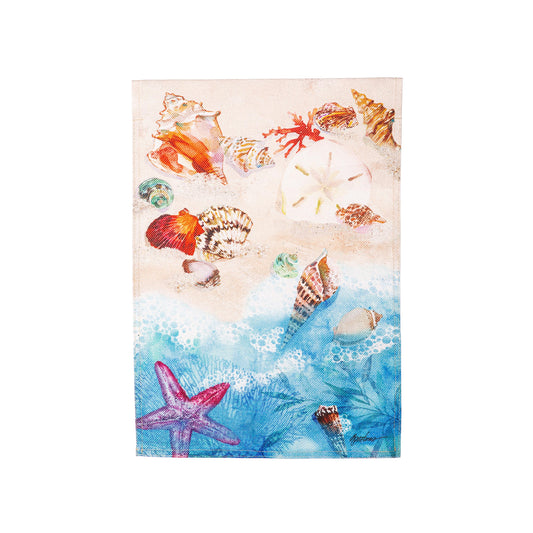 Seashells By The Shore Burlap Garden Flag