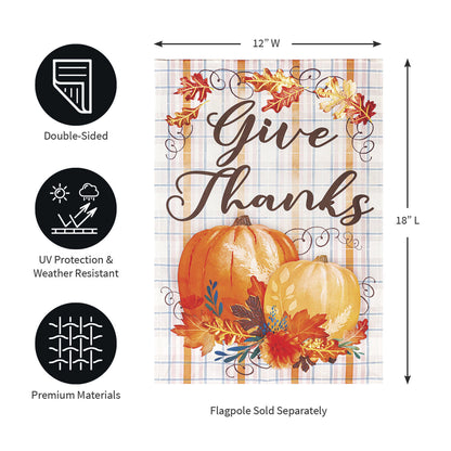 Plaid Pumpkin Greetings Garden Linen Flag