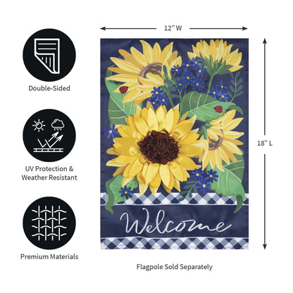 Sunflower Welcome Applique Garden Flag