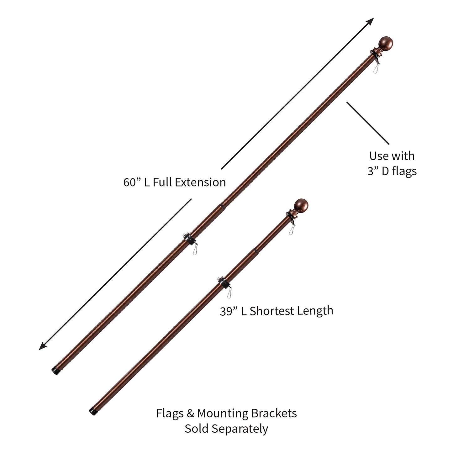 Extendable Metal House Flag Pole, Bronze