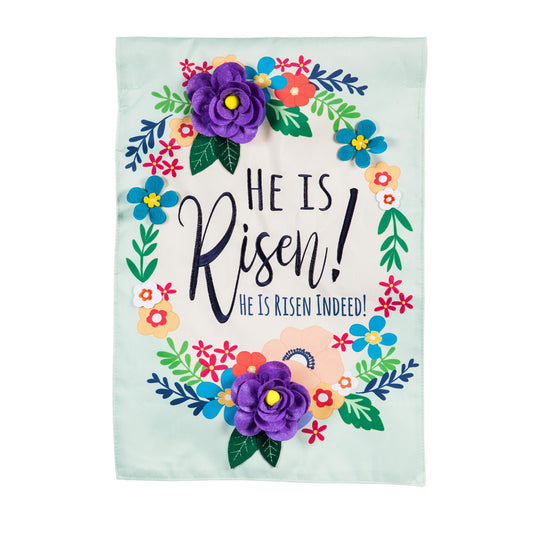 He Is Risen Floral Garden Applique Flag