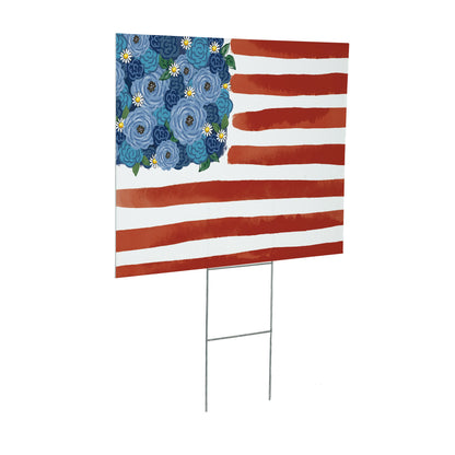 American Classic Blooming Americana Yard Sign, Flag, 24"x18"