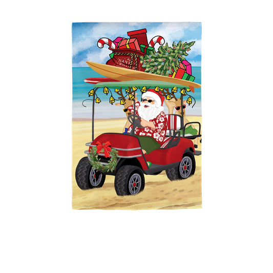 Santa Drive Golf Cart on Beach Applique Garden Flag