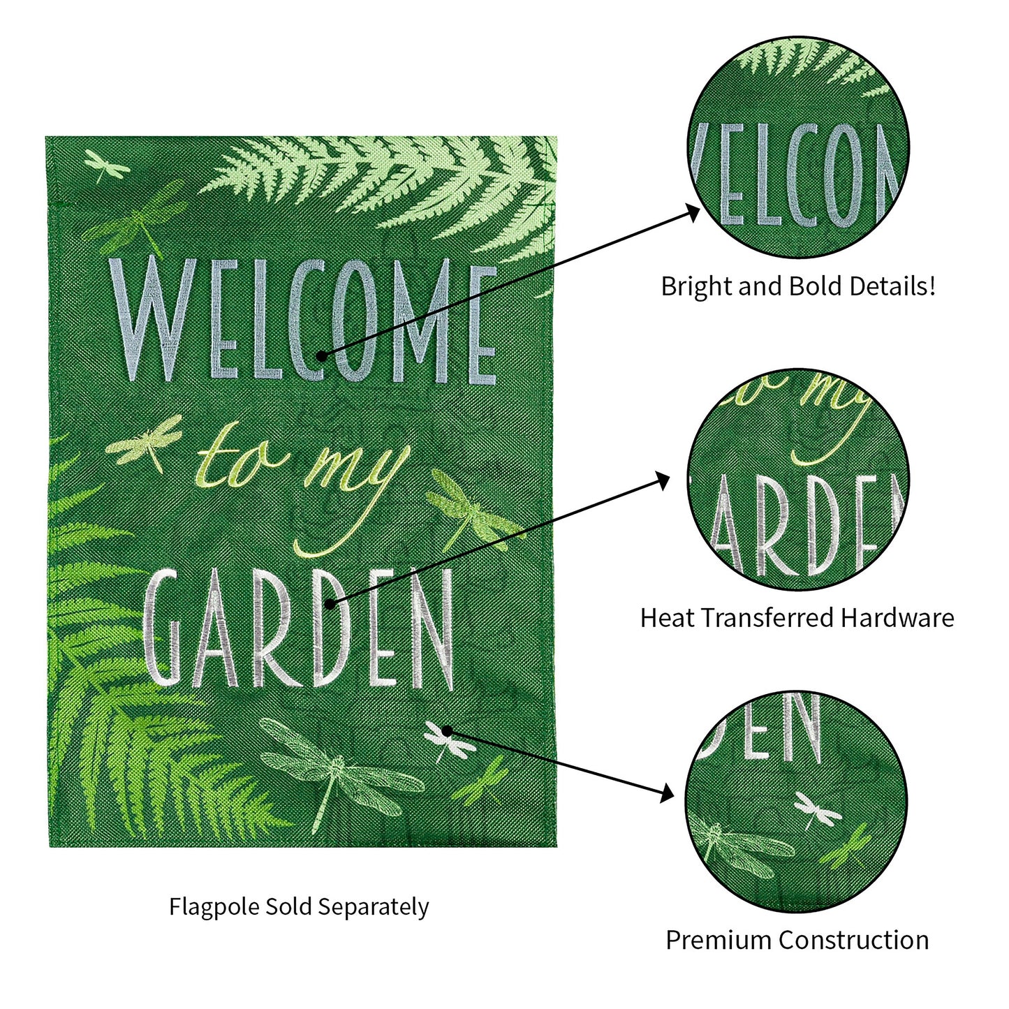 Welcome Dragonfly Garden Burlap Flag