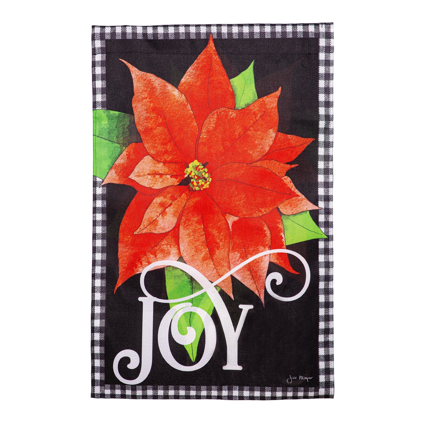 Joy Poinsettia Burlap House Flag