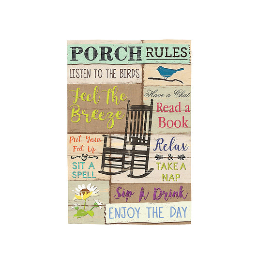 Porch Rules Suede Garden Flag