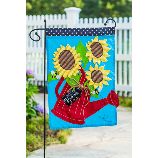 Sunflower Watering Can Garden Applique Flag