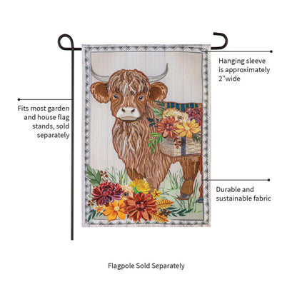 Highland Cow Fall Floral Applique Garden Flag