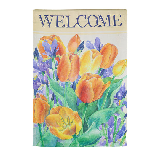 Tulip Garden Welcome Suede House Flag