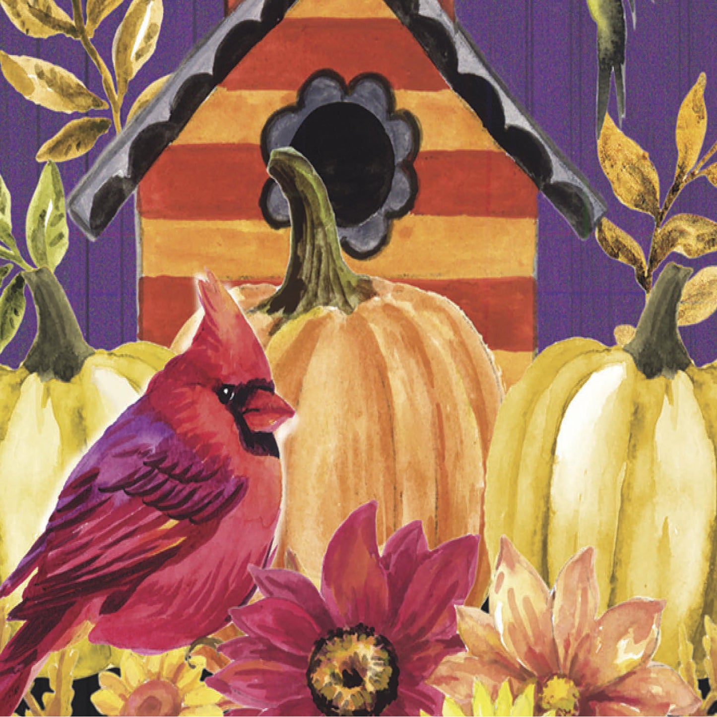 Welcome Fall Birdhouse Moire Garden Flag