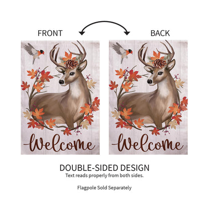 Autumn Deer Wreath Moire House Flag