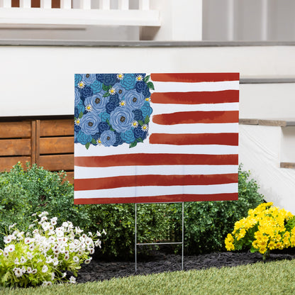 American Classic Blooming Americana Yard Sign, Flag, 24"x18"