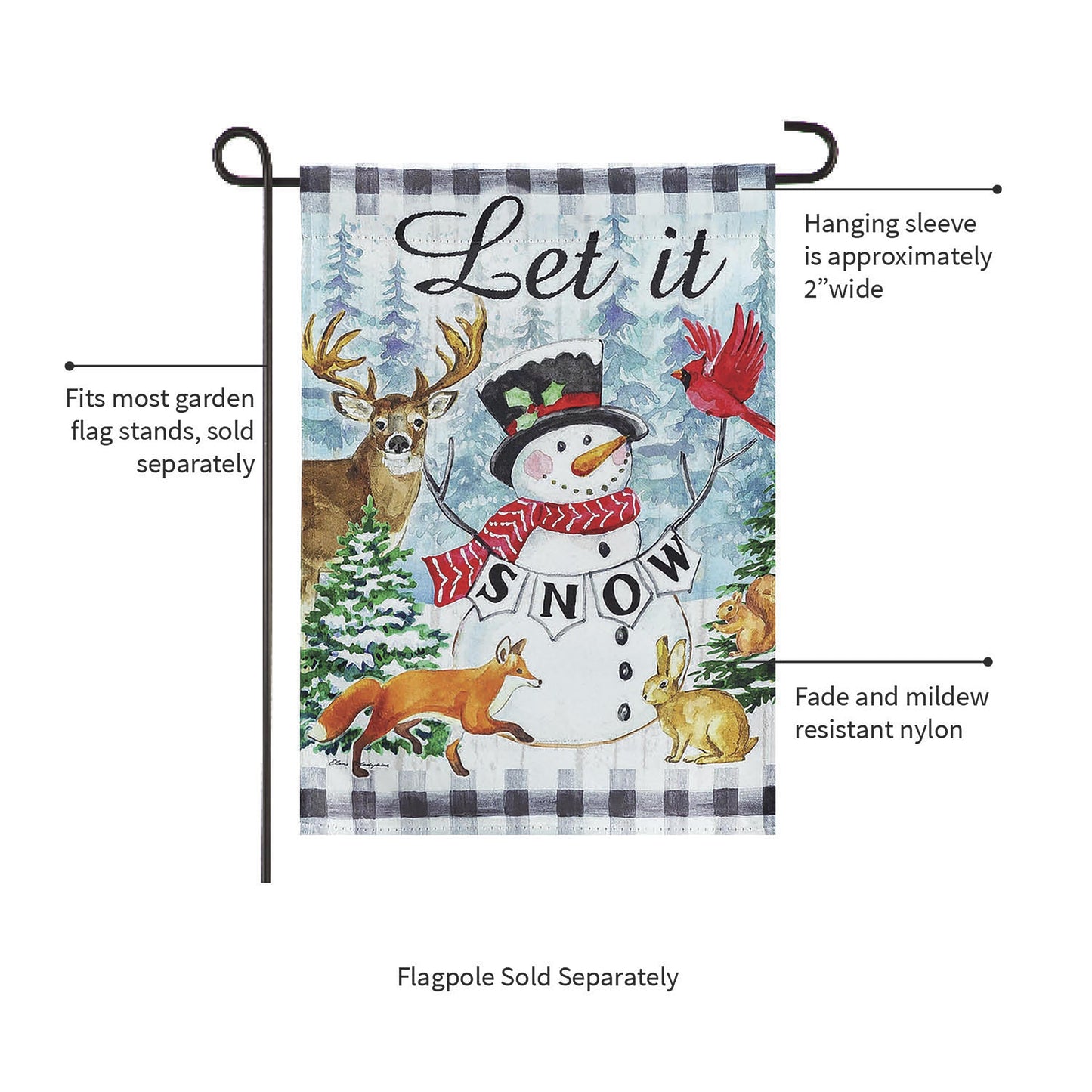 Let it Snow Snowman and Woodlands Suede Garden Flag