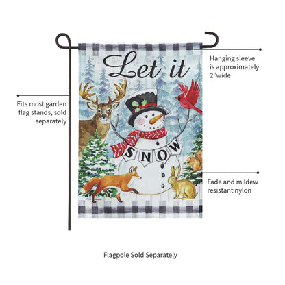 Let it Snow Snowman and Woodlands Suede Garden Flag