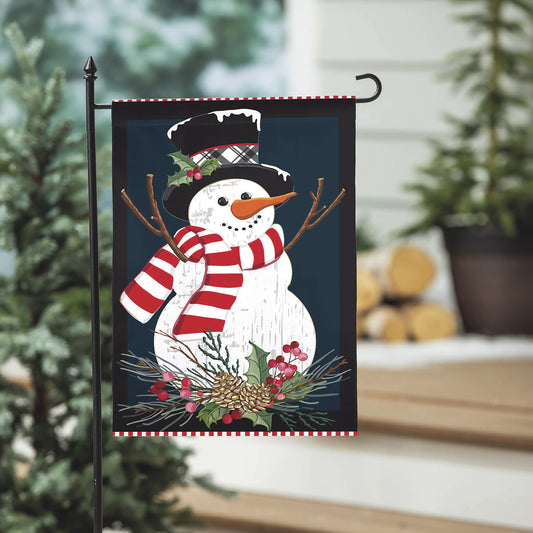 Holly Snowman Burlap Garden Flag