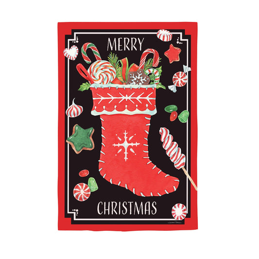 Merry Christmas Stocking Lustre House Flag