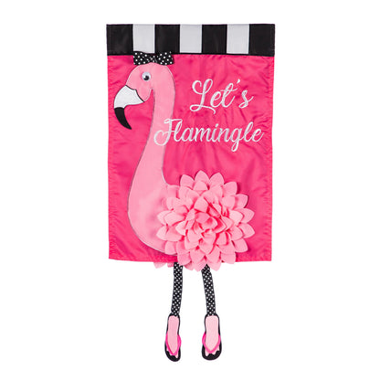 Let's Flamingle Garden Applique Flag