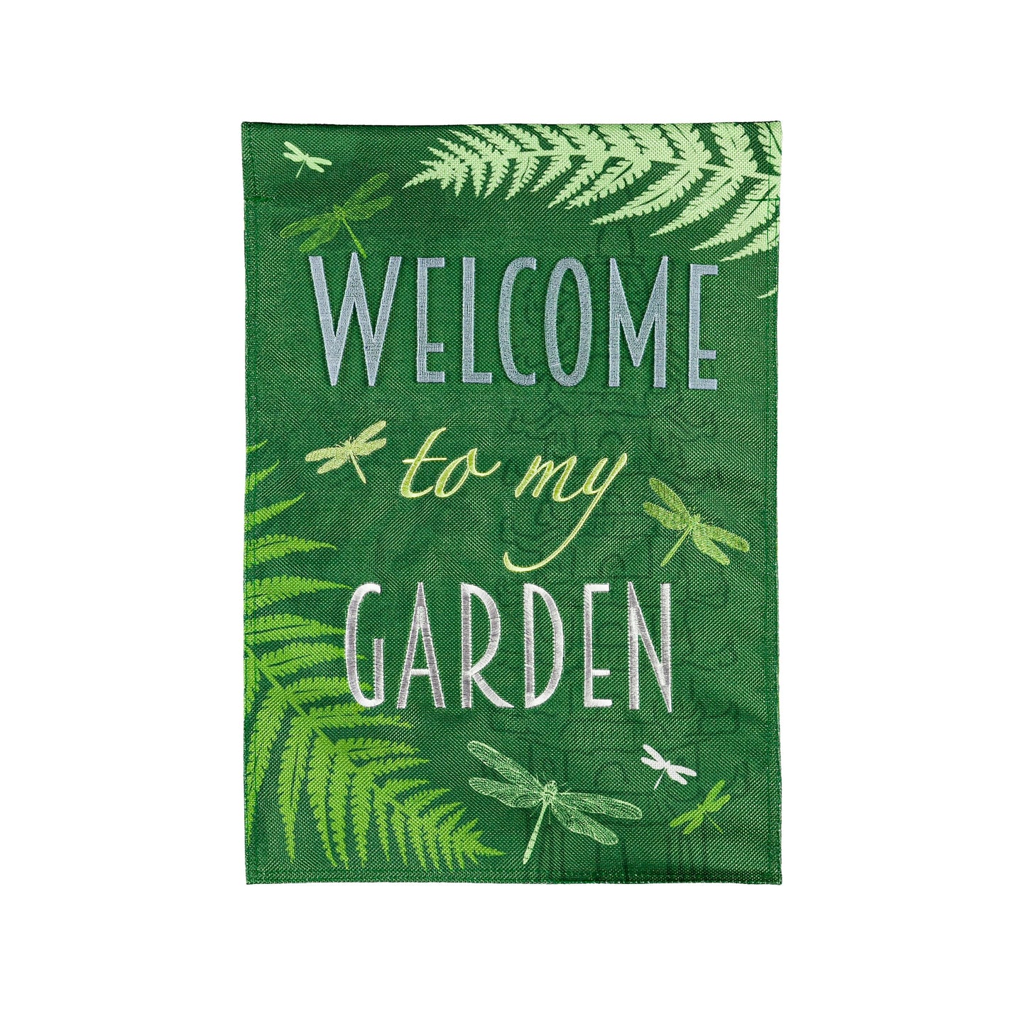 Welcome Dragonfly Garden Burlap Flag