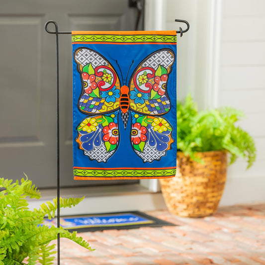 Talavera Butterfly Applique Garden Flag