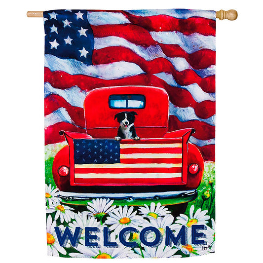 House Sub Suede Patriotic Pup Truck Flag