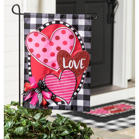 Hearts and Love Garden Applique Flag