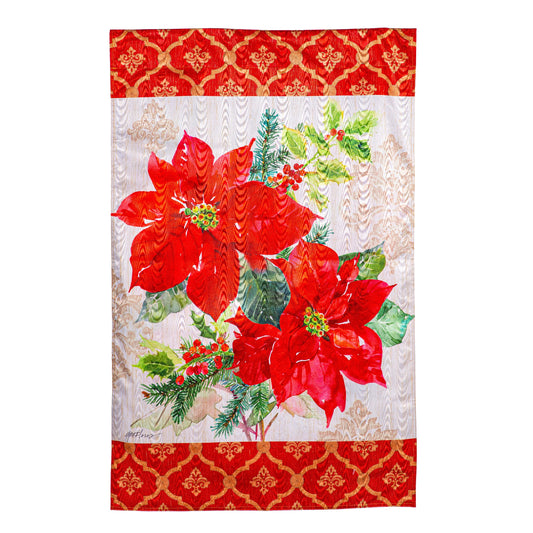 Gilded Pattern Poinsettia Christmas Moire House Flag