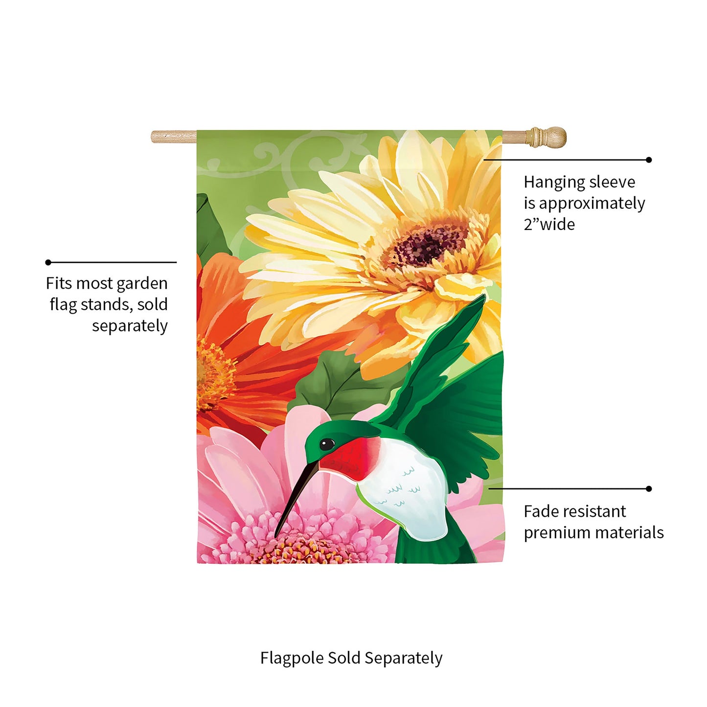 Hummingbird and Daisy Trio House Linen Flag