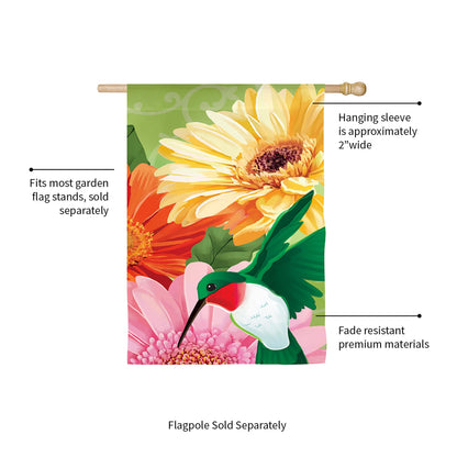 Hummingbird and Daisy Trio House Linen Flag