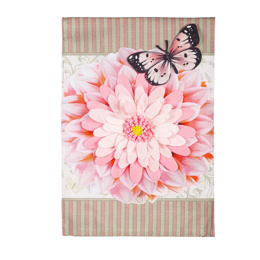 Dahlia & Butterfly Burlap Garden Flag