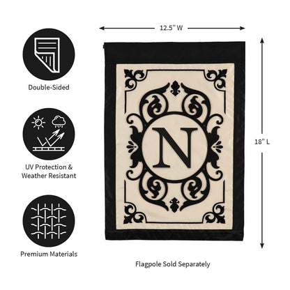 Cambridge Monogram Garden Applique Flag, Letter N