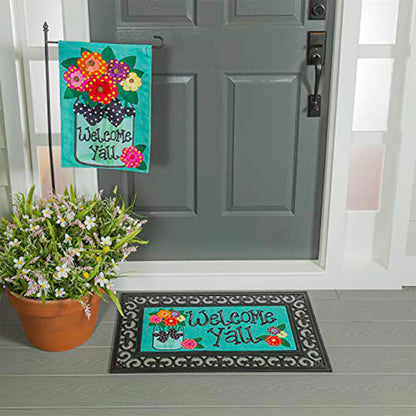 Welcome Y'all Burlap Garden Flag and Sassafras Mat Set (14B4181ECM+22001T+431272+43BM003)