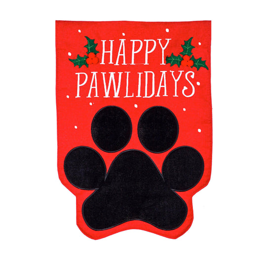 Happy Pawlidays Burlap House Flag