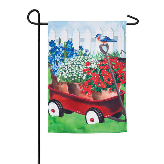 Americana Red Wagon Garden Suede Flag