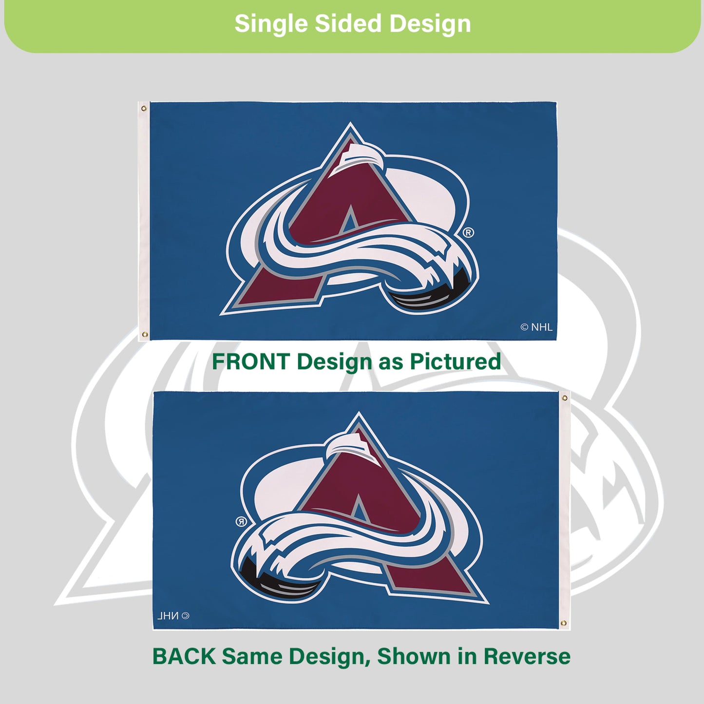 Colorado Avalanche Single Sided Flag w/ 2 Grommets, 3'x5'